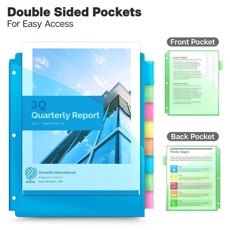 Dunwell 8 Tab Binder Dividers with Two Pockets, Plastic Slash Pocket Dividers with Tabs, Multicolor, 3 Ring Binider Pocket with Index Tab, Acid-Free, Poly Notebook Divider, Includes Label Inserts - Image 4